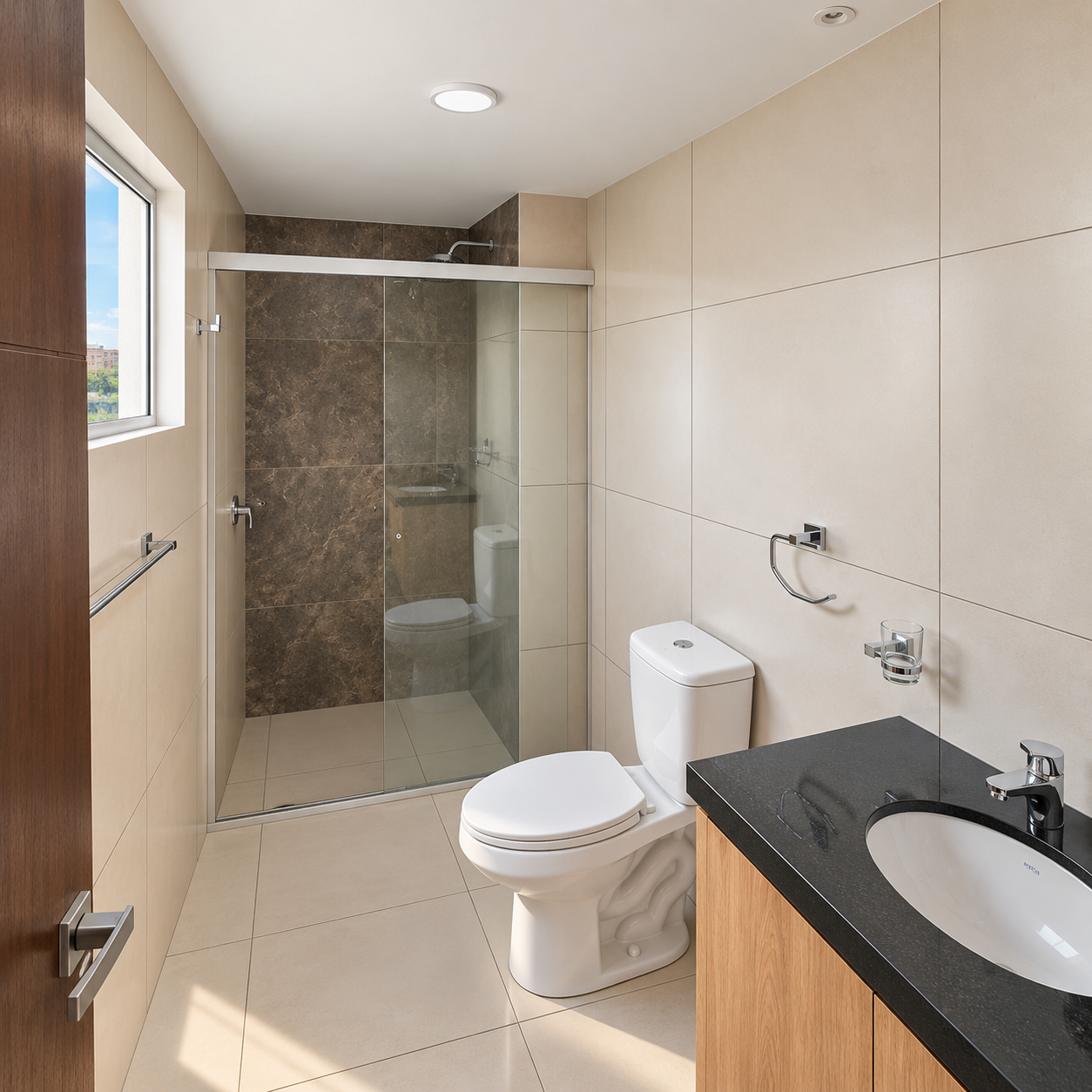 Baño de la suite del departamento de 2 habitaciones en Rachel Residenza